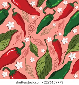 Spicy and hot chili seamless pattern design , chili illustration