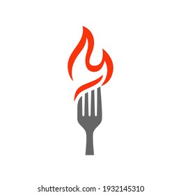 Spicy Hot Food Logo Fork and Flame Simple Symbol