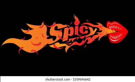 Spicy And Hot Logo, Flames Leaving A Mouth