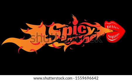Spicy and hot logo, flames leaving a mouth