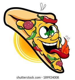 Spicy hot pizza character. Vector illustration