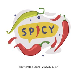 Spicy Hot Red Chili Pepper Vegetable Ingredient for Culinary with Inscription Vector Composition