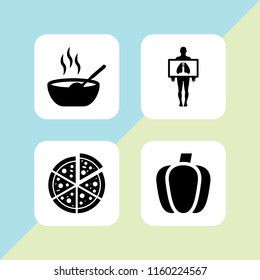 spicy icon. 4 spicy set with rib, pepper, soup and pizza vector icons for web and mobile app