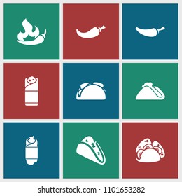 Spicy icon. collection of 9 spicy filled icons such as taco, pepper, burrito. editable spicy icons for web and mobile.