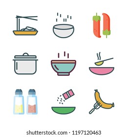 spicy icon set. vector set about salt, soup, chilli and seasoning icons set.