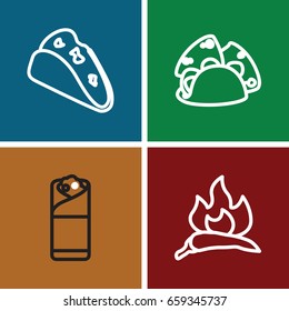 Spicy icons set. set of 4 spicy outline icons such as chili, taco