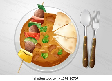 Spicy Indian Curry with Kebab illustration