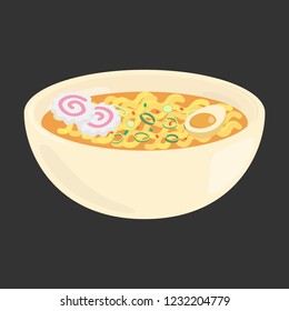 spicy instant noodle kawaii flat cartoon vector illustration