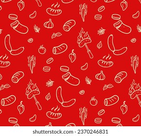 Spicy italian sausage pattern background vector