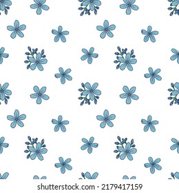 Flor de jatrofa picante sin fisuras en el arte de la línea azul. Hermoso fondo de ilustración floral botánica dibujado a mano