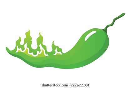 Spicy level. Hot chili pepper icon with flame and color rating of mild. Green level of pepper sauce or snack food