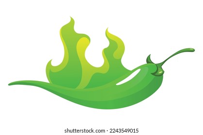 Spicy level. Hot chili pepper icon with flame and color rating of mild. Green level of pepper sauce or snack food