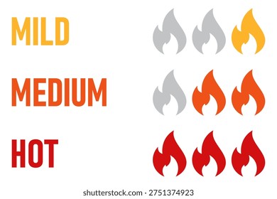 Spicy level labels. Chili spicy meter. Red spicy chili peppers. Spicy and hot. Vector illustration