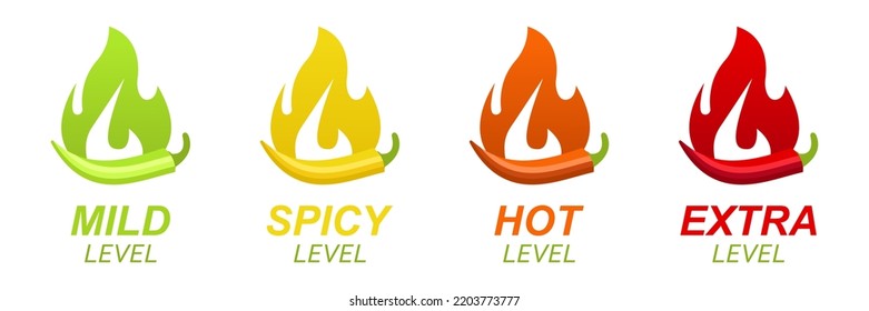 Spicy level, mild, spice, hot, extra. Vector stock illustration