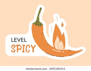 spicy level of spiciness chili pepper. second step of scoville scale. vector sticker template isolated. flat hand drawn illustration