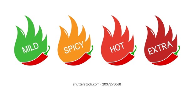 Spicy  levels chili pepper icon. Mild, spicy, hot, extra sauce. Vector illustration