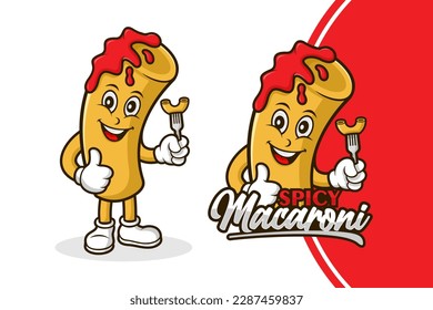 Spicy macaroni mascot cartoon design logo for label product, shop logo, stamp, banner, and more