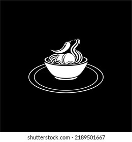 Spicy Meat Balls in the Cup. Silhouette of the Noodle Bowl for Logo or Graphic Design Element. Bakso. Vector Illustration 