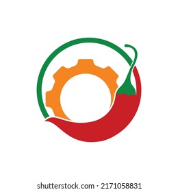 Spicy mechanism vector logo concept. Chili gear logo design template.	