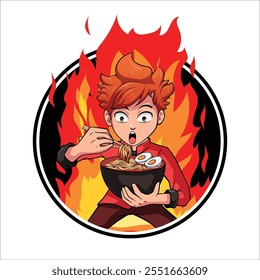 Spicy Noodle Cartoon Character Vector Design – A fun and fiery mascot perfect for food and beverage branding, culinary promotions, restaurant advertising, or menu designs. 