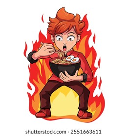 Spicy Noodle Cartoon Character Vector Design – A fun and fiery mascot perfect for food and beverage branding, culinary promotions, restaurant advertising, or menu designs. 