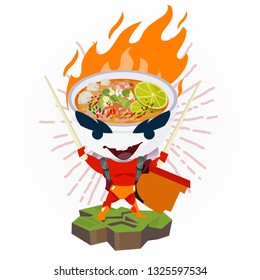 Spicy noodle man. character design - vector illustration