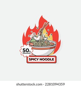 Spicy Noodle Soup Flat Vector Promotional Design