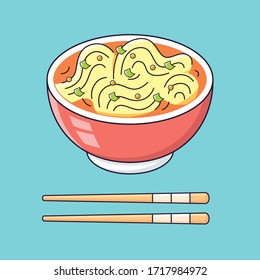 Spicy noodles soup or ramen bowl with chopsticks