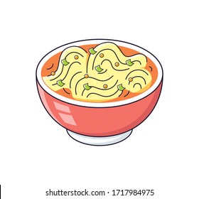 Spicy noodles soup or ramen bowl isolated