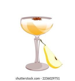 Spicy pear cocktail.Martini with pear, cider, bellini, mimosa.New Year's holiday punch.Winter drink with pear and anise.