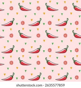  Spicy Pepper Flowers Vector Pattern – Mexican Fiesta Seamless Design