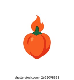 Spicy pepper vector logo. Hot pepper vector. Orange habanero pepper vector. Vector logo for sauce. Spicy food and vegetables.