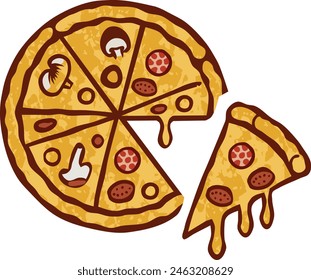 Spicy pepperoni pizza vector illustration isolated