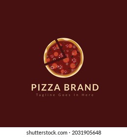 Spicy Pizza Logo illustration Design Inspiration template with pizza slices and inscriptions.