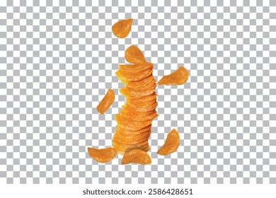 Spicy Potato chips isolated on transparent background