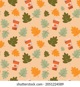 Spicy pumpkin latte seamless pattern, vector illustration, autumn