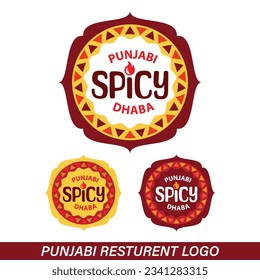 Spicy Punjabi Dhaba. Translation: "Spicy Punjabi Restaurent". Logo, Restaurent, ,Delicious Indian Punjabi food Restaurant, Flat Vector.North Indian Restaurent, Veg and non veg food icon. Food Seller.