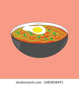 Clipart de fideos ramen picante con relleno de huevo, Clipart ramen. Clipart de fideos. etiqueta engomada ramen