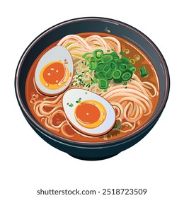 Spicy Ramen Soup with Boiled Egg Vector Illustration