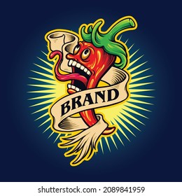 Spicy Red Chili Flavour Restaurant Vector Illustrations For Your Work Logo, Mascot Merchandise T-shirt, Stickers And Label Designs, Poster, Greeting Cards Advertising Business Company Or Brands.