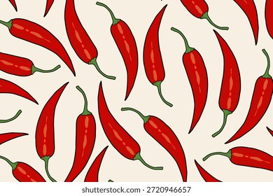 Ilustración de patrón de pimiento rojo picante para el diseño de empaquetado de alimentos