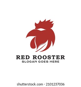 Spicy red rooster and leaf logo, fast food logo, shop, farm, web, app.