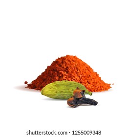 Spicy rosemary, fragrant cardamom and tasty spice. Symbols of spice. Elements for design. Vector illustration. Spices ingredients in triangulation technique. Paprika low poly.