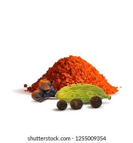 Spicy rosemary, fragrant cardamom and tasty spice. Symbols of spice. Elements for design. Vector illustration. Spices ingredients in triangulation technique. Paprika low poly.