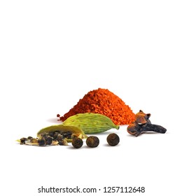 Spicy rosemary, fragrant cardamom and tasty spice. Symbols of spice. Elements for design. Vector illustration. Spices ingredients in triangulation technique. Paprika low poly.