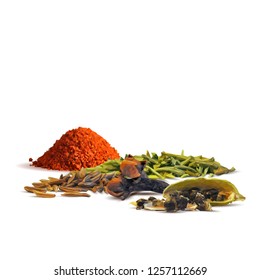 Spicy rosemary, fragrant cardamom and tasty spice. Symbols of spice. Elements for design. Vector illustration. Spices ingredients in triangulation technique. Paprika low poly.