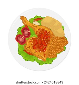 Spicy Smashed chicken or ayam geprek vector illustration logo