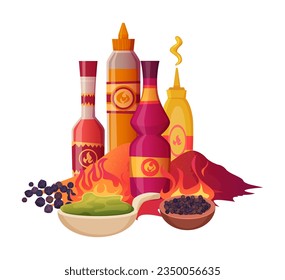 Spicy spices. cartoon hot pepper and spices Vector concept picture
