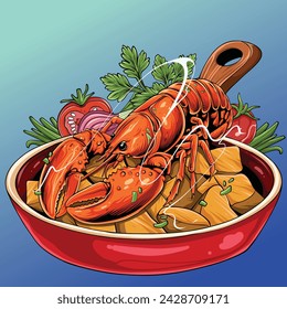 spicy stir-fried shrimp illustration for your design needs