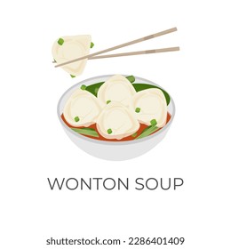 Spicy Szechuan Wonton Soup Dumplings Illustration Logo